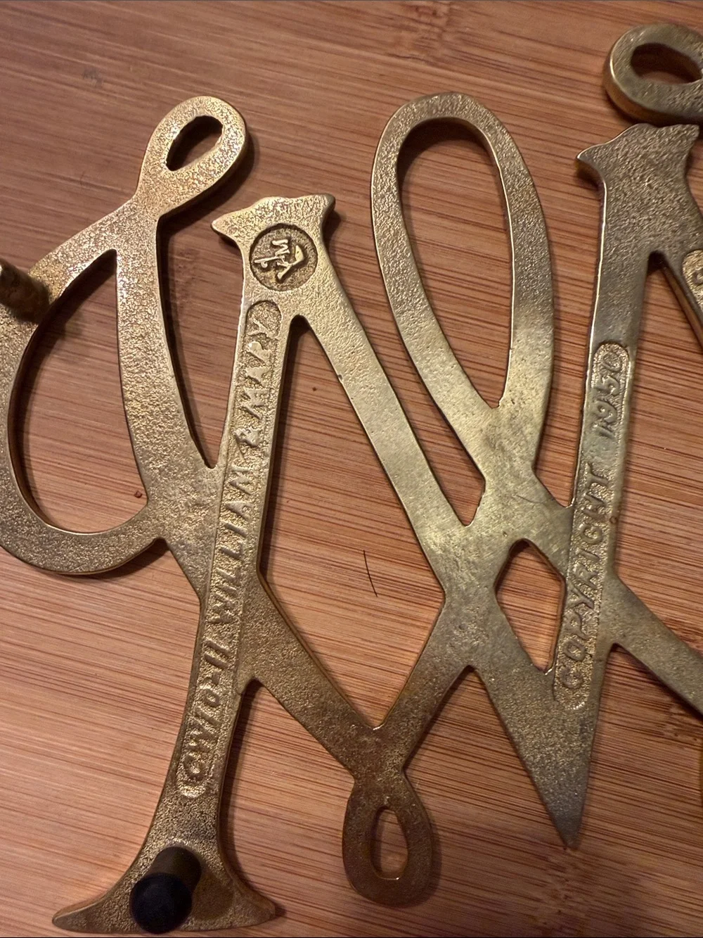Vintage Brass Williamsburg William & Mary Cypher Trivet - Virginia Metalcrafters